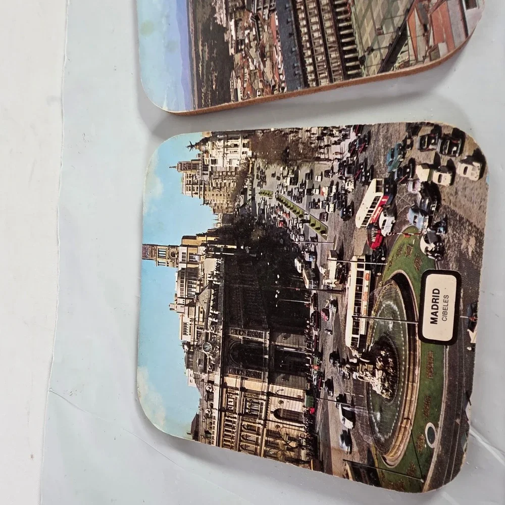 Vintage Madrid‎ Spain Souvenir Cork Coasters Set of 6 Landmarks